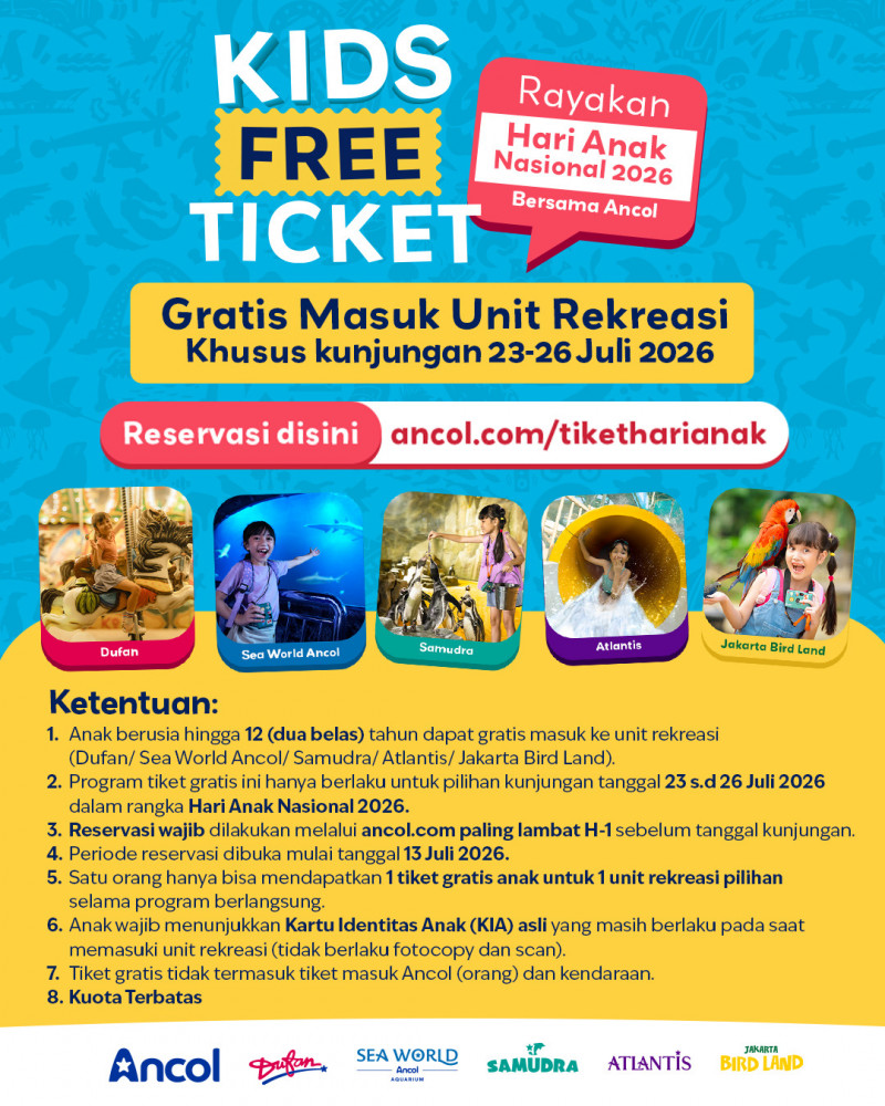 Rayakan Hari Anak Nasional, Ancol Hadirkan Program Kids Free Ticket Selama Empat Hari