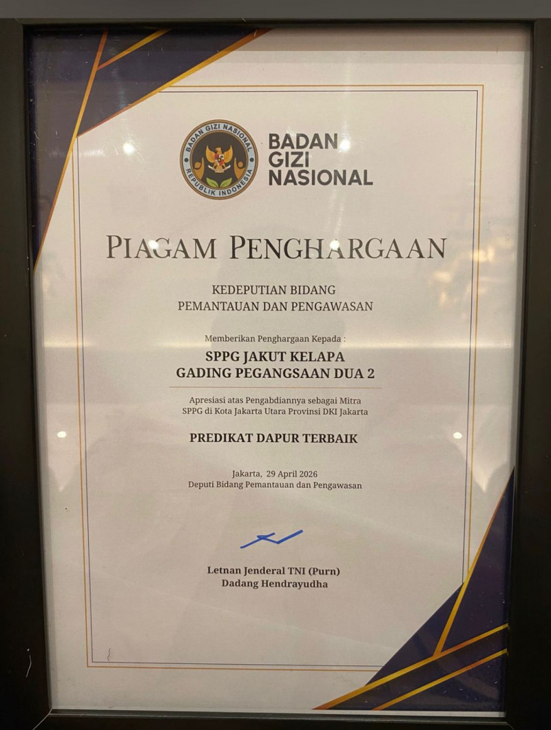 SPPG Jakut Kelapa Gading Pegangsaan Dua Raih Predikat Dapur Terbaik dari Badan Gizi Nasional
