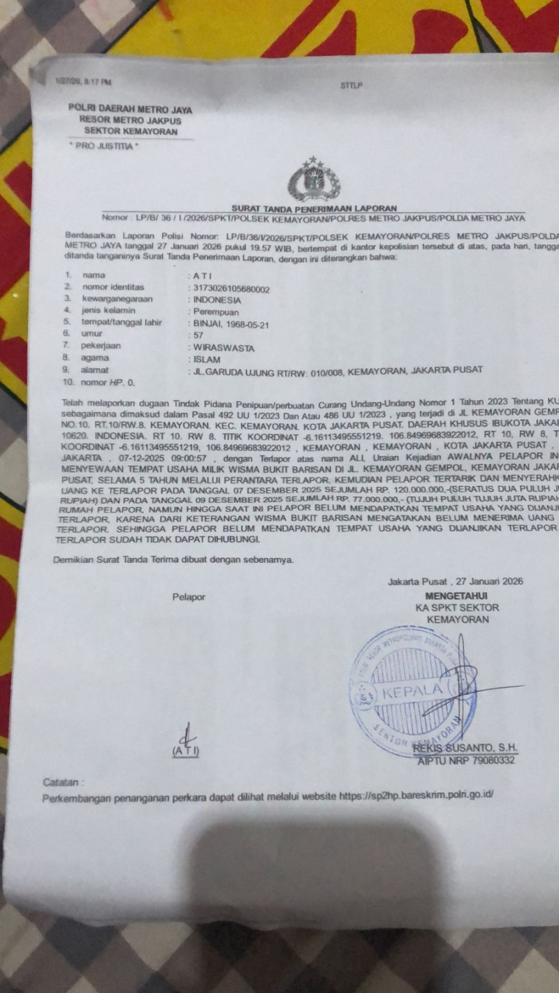 Pensiunan TNI Diduga Bawa Kabur Uang Usaha, Korban di Kemayoran Merugi Rp200 Juta