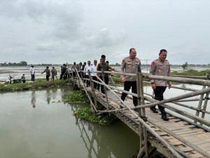 Dansat Brimob Polda Metro Jaya Hadir Dukung Program Kapolda Metro Jaya Melalui Peninjauan Rencana Jembatan Desa